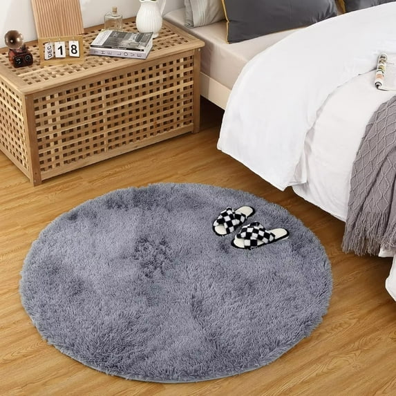 Haperlare 3.9' x 3.9' Gray Round Rug Soft Plush Modern Circle Area Rug Fluffy Shag Circular Rug for Living Room Bedroom