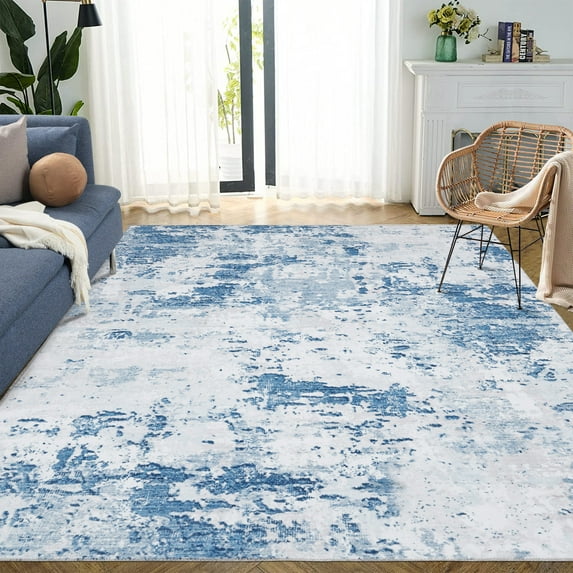 Haperlare 3' x 5' Light Blue Area Rug Washable Modern Abstract for Living Room Bedroom Kitchen Rug Distressed Rug Indoor Mat Entry Rug Carpet