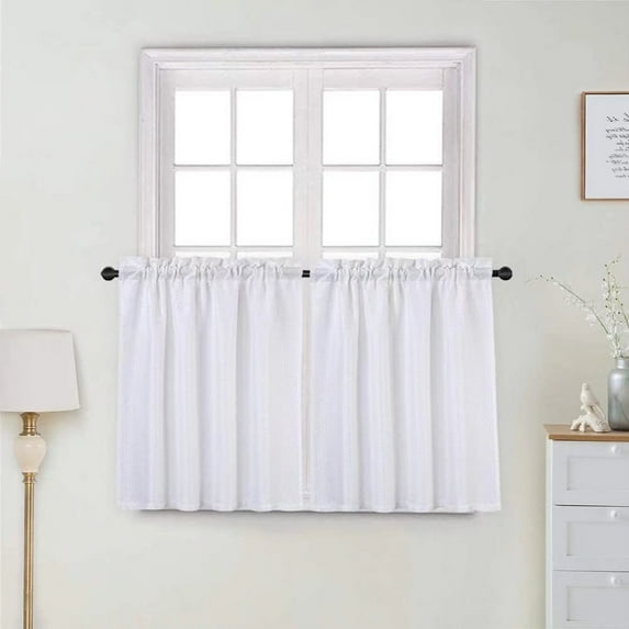 Haperlare 30"Wx30"L White Kitchen Curtains Waffle Waterproof Cafe Curtains Light Filtering Half Window Treatment Set Short Curtains, 2 Panels