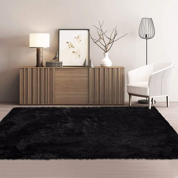 Haperlare 3x5 feet Black Fluffy Area Rugs for Living Room Soft and Thick Faux Area Rug Indoor Shag Rug Modern Nursery Rug Carpets for Bedroom