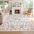 thumbnail image 1 of Haperlare 4'x6' Farmhouse Floral Area Rug Vintage Indoor Carpet with Non Slip Backing, Washable Rug Soft Printed Foldable Floor Mat for Living Room Bedroom Home Office, Pink, 1 of 9
