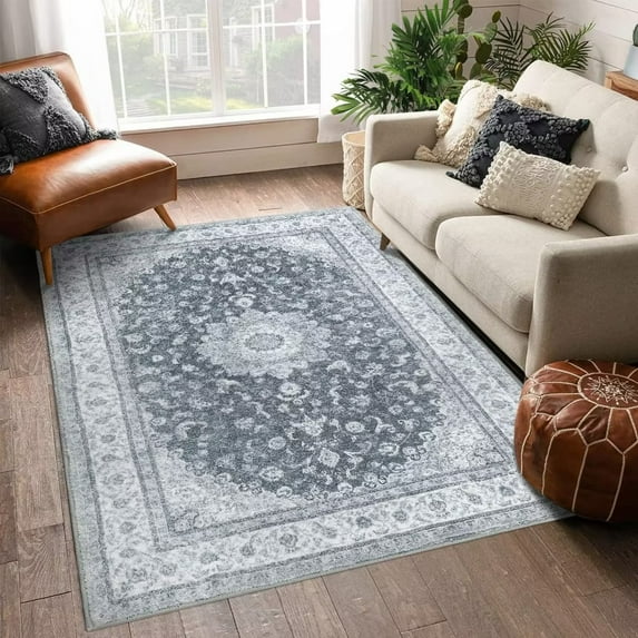 Haperlare 5' x 7' Persian Area Rugs Stain Washable Area Rug Non-Shedding Low-Pile Distressed Rug for Living Room Bedroom Home Office, Gray