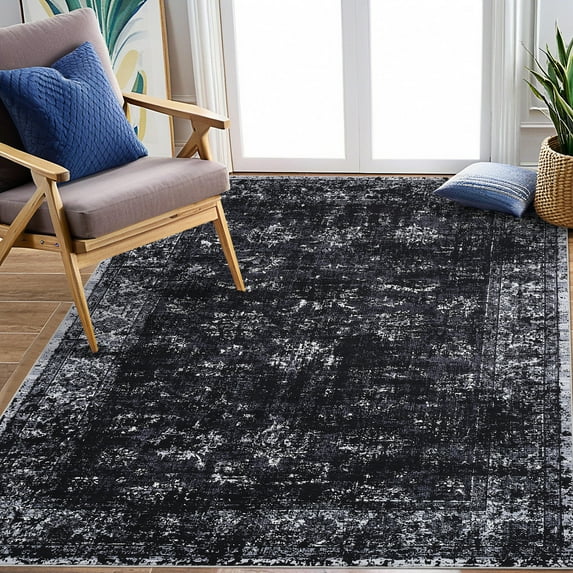 Haperlare 5'x7' Black Tribal Area Rugs Washable Ultra-Thin Rug for Bedroom Non Slip Soft Carpet for Family Room