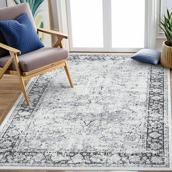 Haperlare 5'x7' Grey Tribal Area Rugs Washable Ultra-Thin Rug for Bedroom Non Slip Soft Carpet for Family Room