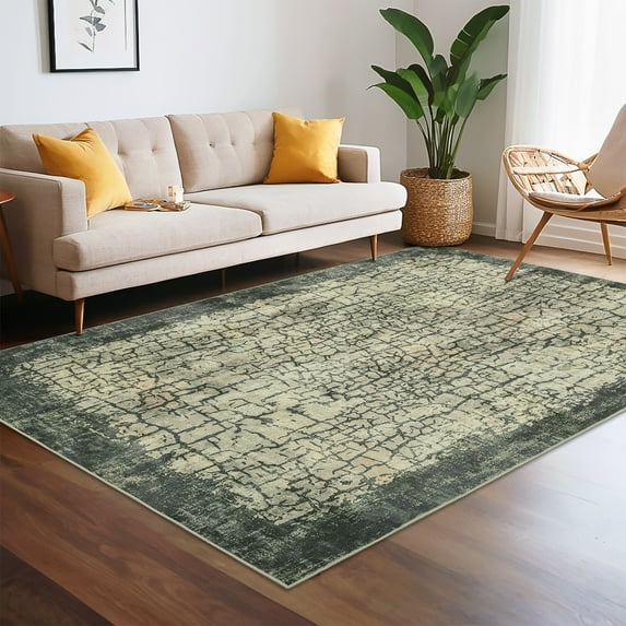 Haperlare 5'x7' Modern Abstract Area Rug for Living Room, Washable Rug Non Slip Non Shedding Carpet Low Pile Indoor Mat for Bedroom Home Office, Green