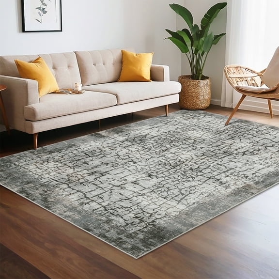 Haperlare 5'x7' Modern Abstract Area Rug for Living Room, Washable Rug Non Slip Non Shedding Carpet Low Pile Indoor Mat for Bedroom Home Office, Gray