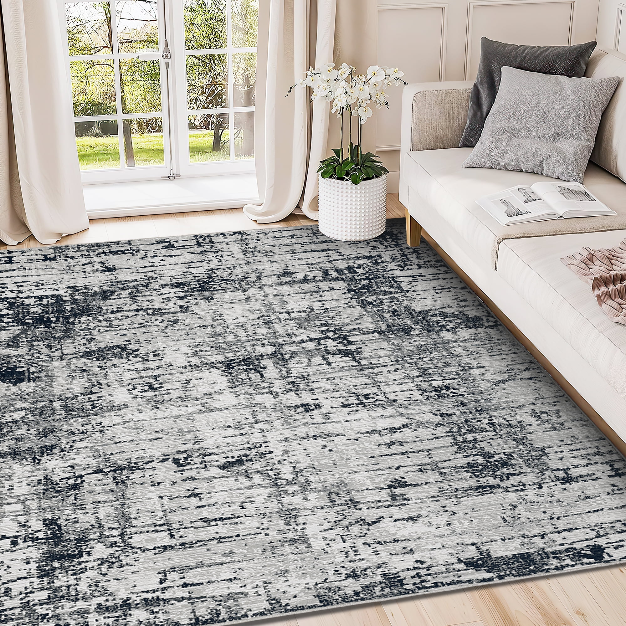 Gray Abstract 5' x 7' Synthetic Area Rug