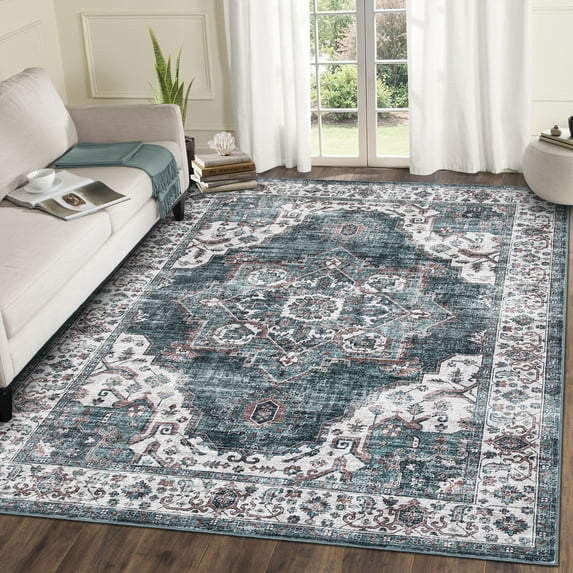 Haperlare 5'x7' Vintage Area Rug Oriental Rug for Living Room, Soft Washable Non Slip Non Shedding Rug Low Pile Indoor Carpet for Bedroom Dining Room Home Office, Blue