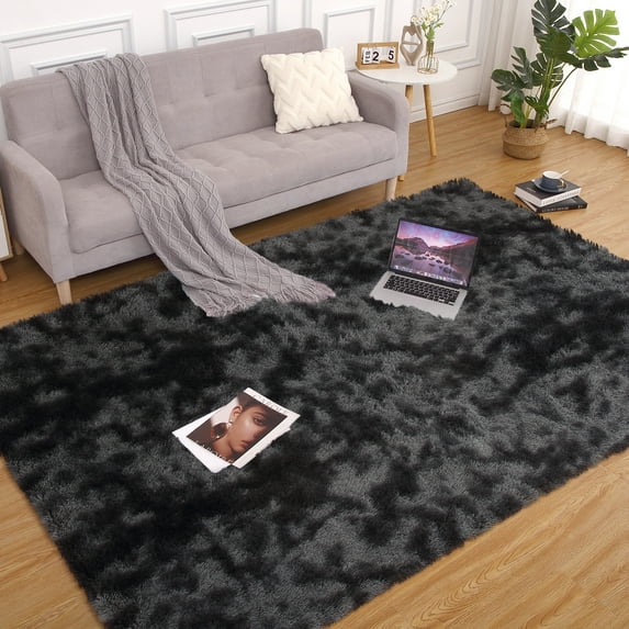 Haperlare 6'x9' Area Rugs for Living Room, Super Soft Fluffy Modern Bedroom Rug Indoor Shag Fuzzy Carpets for Dorm Nursery Room Home Decor, Black Gray
