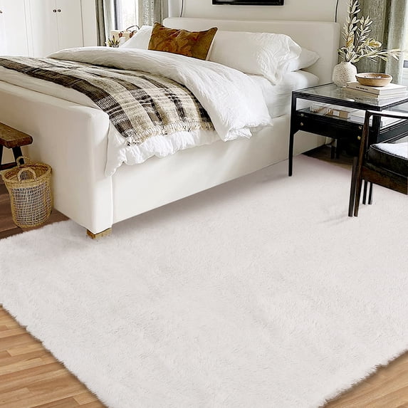 Haperlare 6'x9' Area Rugs for Living Room, Super Soft Fluffy Modern Bedroom Rug Indoor Shag Fuzzy Carpets for Dorm Nursery Room Home Decor, White