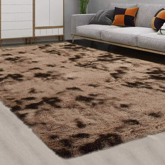 Haperlare 6'x9' Fluffy Area Rugs for Living Room Soft Faux Tie Dye Area Rug Indoor Shag Rug Home Decor Nursery Rug Carpets for Bedroom, Coffee