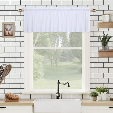 Haperlare 60"Wx15"L Kitchen Valance for Cafe Windows Farmhouse Embossed Textured Light Filtering Valance Solid Curtains, White, 1 Panel