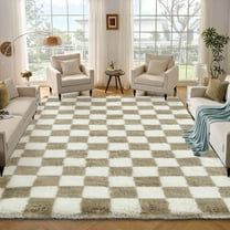 Haperlare 8'x10' Checkered Shag Rug Fluffy Area Rug Carpet, Non-Slip Non-Shedding Indoor Rug Fuzzy Shaggy Floor Mats for Living Room Bedroom Dining Room, Coffee