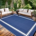 thumbnail image 1 of Haperlare 8'x10' Waterproof Outdoor Rug Reversible Plastic Straw Rug, Modern Bordered Patio Rug Outdoor Camping Mat for RV Camping Deck Balcony Porch Picnic, Dark Blue, 1 of 9