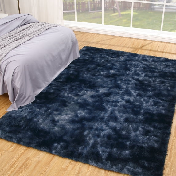 Haperlare 9' x 12' Fluffy Area Rugs Plush and Thick Shag Rug Non-Slip Carpet for Bedroom, Fuzzy Shaggy Rugs for Kids Nursery Dorm, Navy Blue