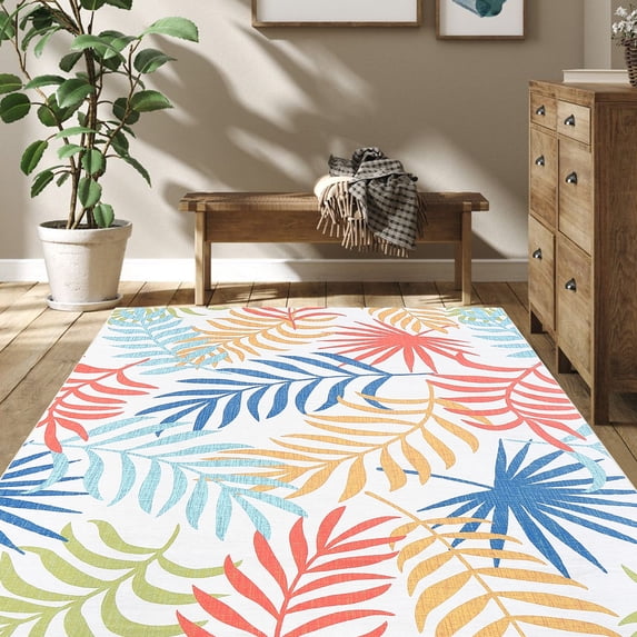 Haperlare 9' x 12' Large Area Rug Non-slip Washable Leaf Printed Rug for Living Room Bedroom Orange