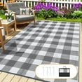 thumbnail image 1 of Haperlare 9'x18' Waterproof Outdoor Rug Plastic Straw Rug, Modern Plaid Reversible Camping Carpet Picnic Mat Geometric Outside Rug for Patio, Backyard, Balcony, Gray and White, 1 of 9