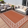 thumbnail image 1 of Haperlare 9x12 Outdoor Rug Geometric Bordered Waterproof Camping Carpet, Reversible Plastic Straw Rug for Patio Porch RV Deck Entryance Picnic Balcony Beach, Orange, 1 of 6