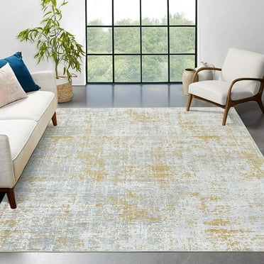 Haperlare Abstract Area Rug Non Slip Living Room Rug Modern Carpet Stain Resistant Rug Colorful Rug Contemporary Accent Floor Carpet for Bedroom, 8' x 10' Gray Yellow