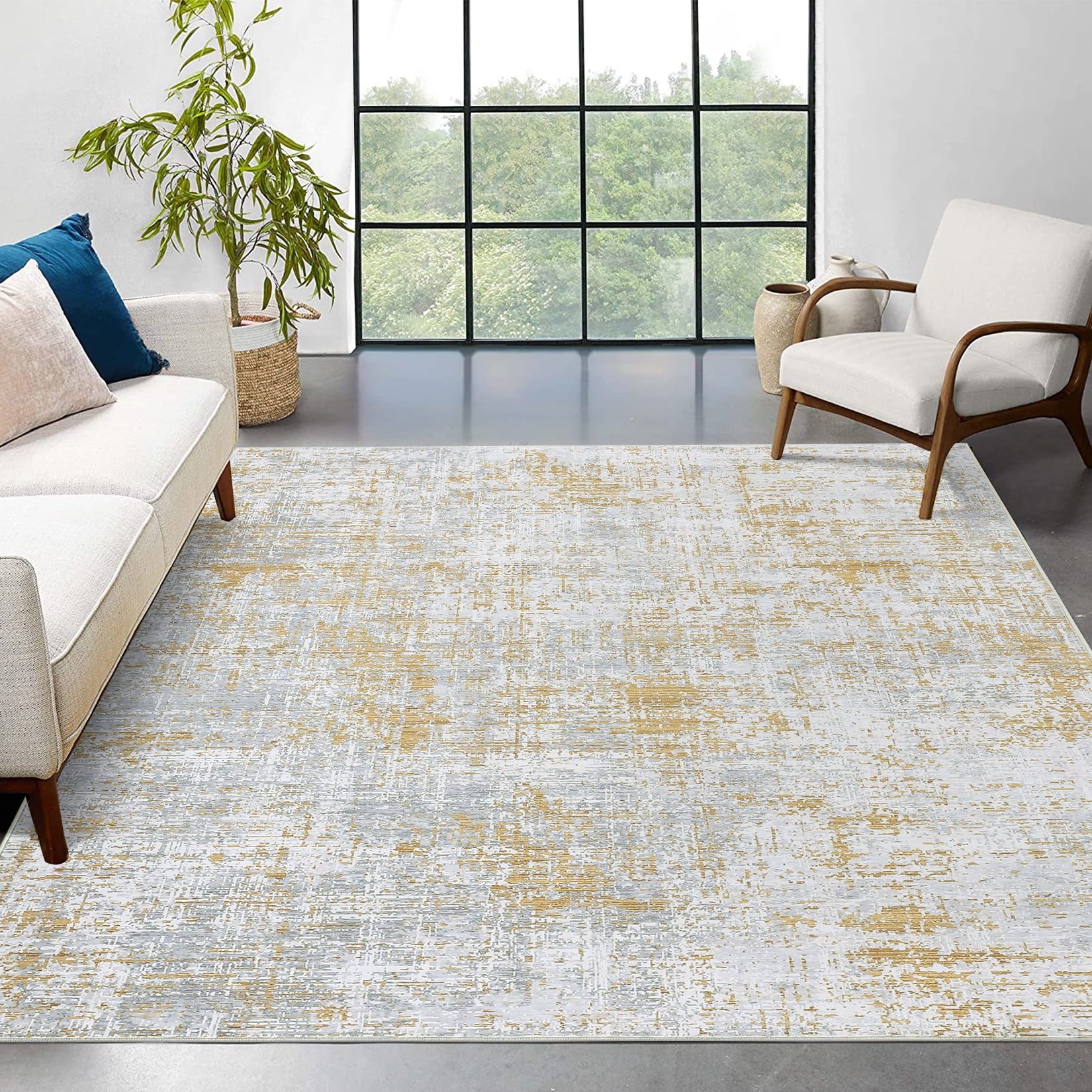 Haperlare Abstract Area Rug Non Slip Living Room Rug Modern Carpet Stain Resistant Rug Colorful