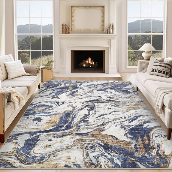 Haperlare Abstract Area Rugs Machine Washable Non Shedding Modern Rugs for Living Room Bedroom,10'x13',Blue Carpet