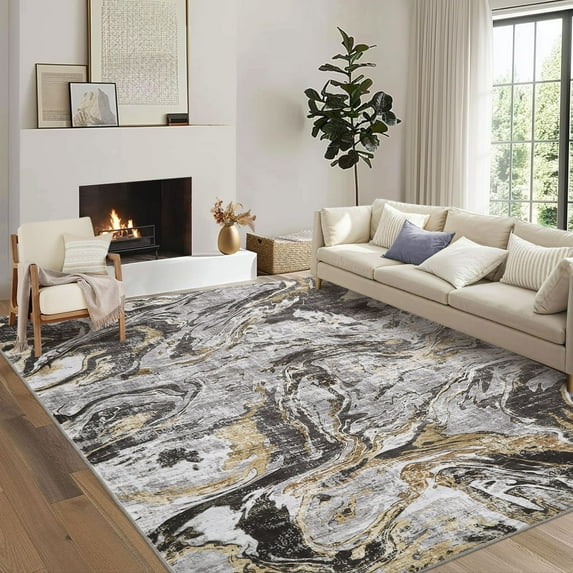 Haperlare Abstract Rugs for Living Room Contemporary Distressed Stain-Resistant Soft Area Rugs for Kitchen Dining Room,5'x7',Grey