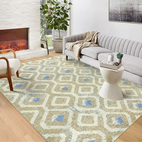 Haperlare Area Rug 5 x 8 Geometric Printed Rug Ultra Soft Rug Machine Washable Rug Foldable Thin Rug Home Decor Carpet, Beige/Brown