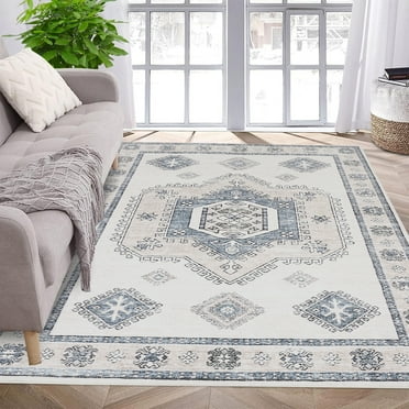 Haperlare Area Rug 8 x 10 Ft Bohemian Rug Washable Rug Non Slip Rug Foldable Thin Rug Non Shedding Indoor Floor Carpet, Beige/Gray