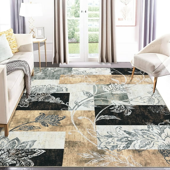 Haperlare Area Rug Abstract Modern Geometric Rug Machine Washable Area Rug Non Slip Non Shedding Distressed Throw Rug, 5' x 7' Brown