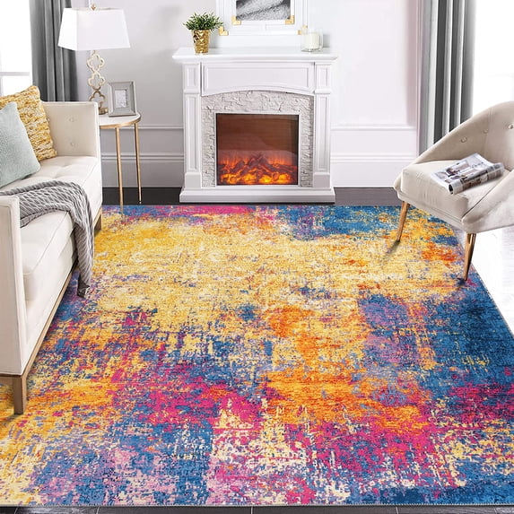 Haperlare Area Rug Modern Abstract Area Rug Machine Washable Indoor Contemporary Stain Resistant Non-Slip Rug for Living Room Bedroom Home Decor, 8' x 10' Mixed Yellow
