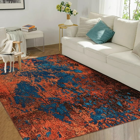 Haperlare Area Rug Modern Abstract Area Rug Machine Washable Indoor Contemporary Stain Resistant Non-Slip Rug for Living Room Bedroom Home Decor, 8' x 10' Red Blue