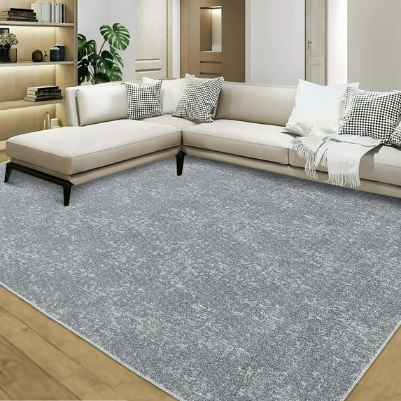 Haperlare Area Rug Solid Contemporary Rug Washable Rug Thin Living Room Rug Indoor Carpet Soft Low Pile Rug Reversible Bedroom Rug, 8' x 10' Gray