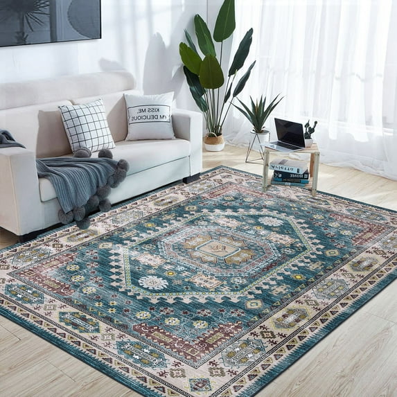 Haperlare Area Rug for Living Room Farmhouse Vintage Boho Persian Area Rug for Bedroom Dinning Room Office, 4' x 6' Blue