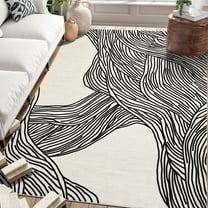 Haperlare Area Rugs 8' x 10' Area Rug for Living Room Abstract Line Washable Bedroom Non-Slip Carpet for Home Decor, Black/Beige
