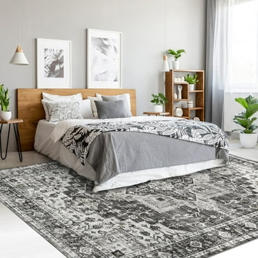 Haperlare Area Rugs 8' x 10' Area Rug for Living Room Vintage Floral Medallion Washable Bedroom Non-Slip Carpet for Home Decor, Gray