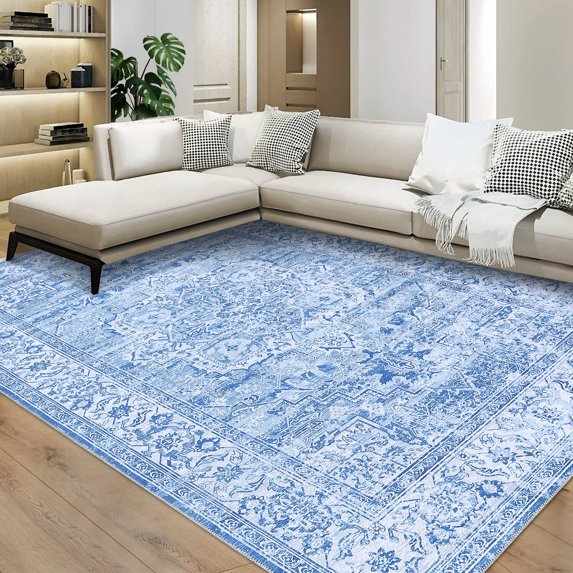 Haperlare Area Rugs Boho Rugs for Living Room Bedroom Stain-Resistant Carpet Traditional Rugs with Non Slip Backing, 8' x 10' Blue