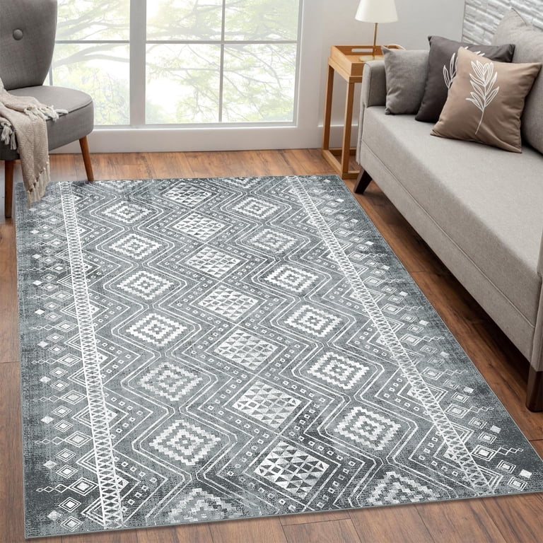CAMILSON Dark Gray Non-Slip Area Rug 8x10 - Ultra Soft High Pile, Rubber Backing, For Living Room Bedroom