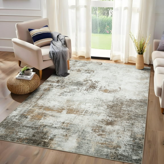Haperlare Area Rugs Machine Washable Modern Abstract Rugs Ultra-Thin Soft Rugs for Kitchen Beige Oil Paint Dining Room Area Rug,5'x7'