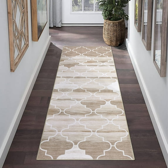 Haperlare Area Rugs Moroccan Blue Rug Low Pile Area Rug Distressed Non Slip Floor Mat, 2' x 6' Brown