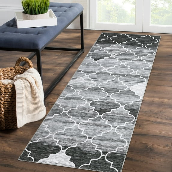 Haperlare Area Rugs Moroccan Blue Rug Low Pile Area Rug Distressed Non Slip Floor Mat, 2' x 6' Gray