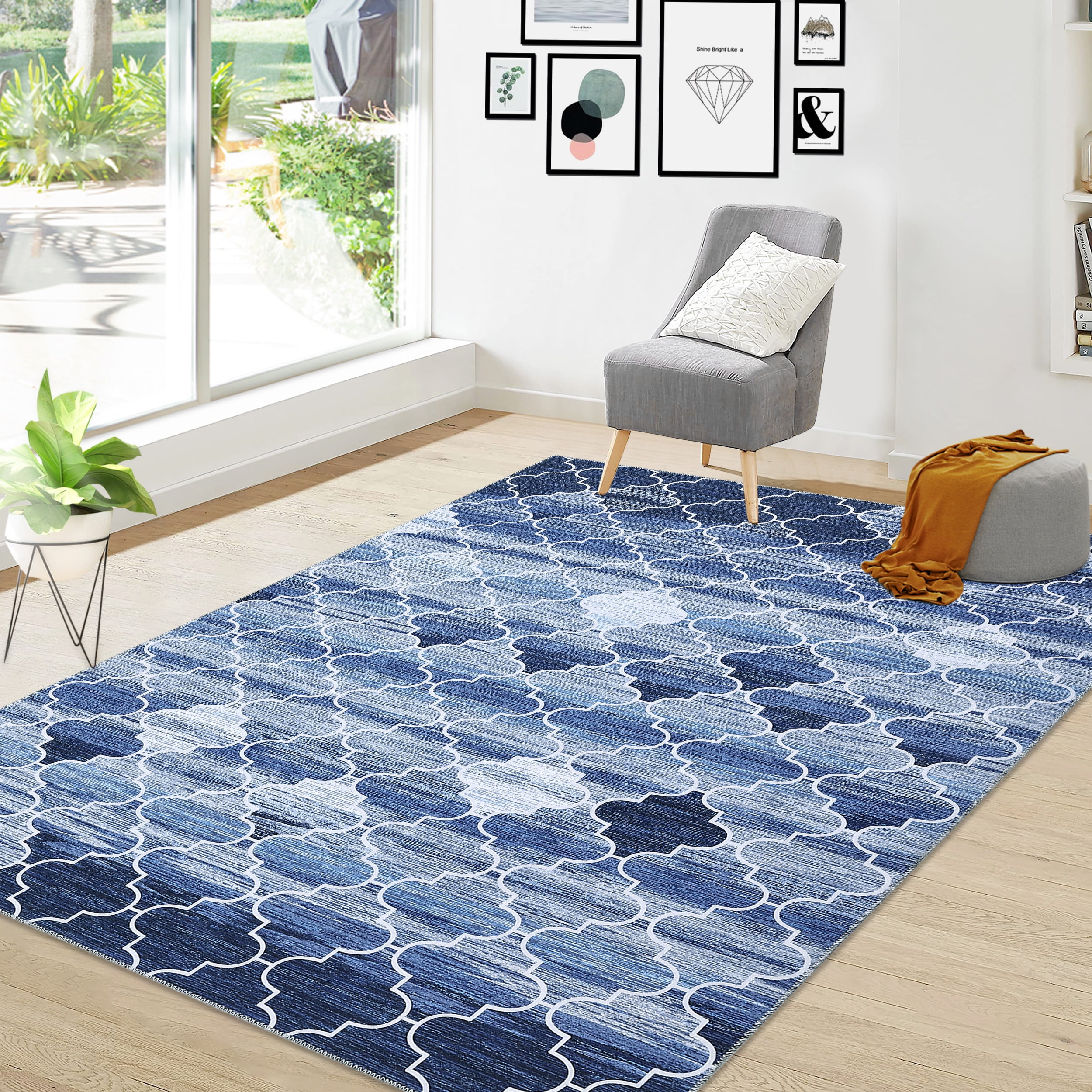 Haperlare Area Rugs Moroccan Blue Rug Low Pile Area Rug Distressed Non ...