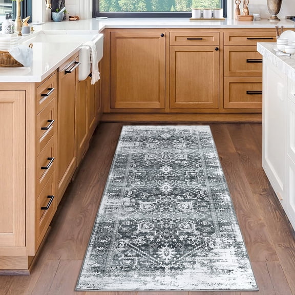 Haperlare Area Rugs Traditional Rug Oriental Throw Rug Stain Resistant Rugs for Living Room Bedroom Non-Slip Carpet, 2' x 6' Gray