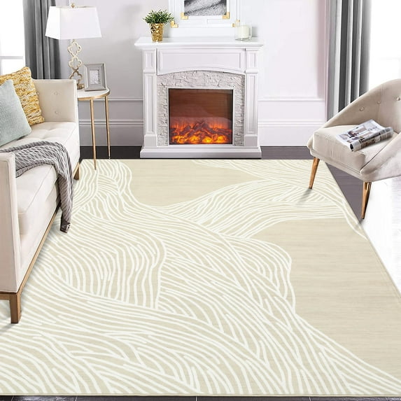 Haperlare Area Rugs Washable Contemporary Abstract Bathroom Rugs Soft Non Shedding Beige Striped Print Rugs for Living Room,10'x13' Indoor Floor Carpet