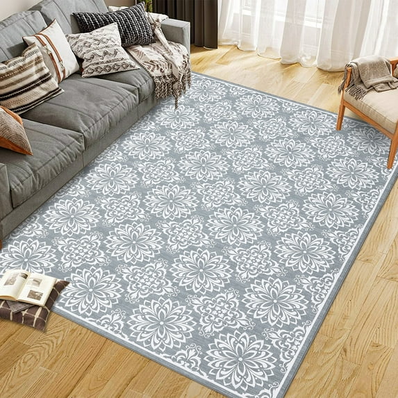 Haperlare Area Rugs Washable Rugs Floral Boho Rug Vintage Rugs Modern Rugs Soft Carpet Low Pile Non Slip Rugs for Living Room Bedroom, 6' x 9' Gray