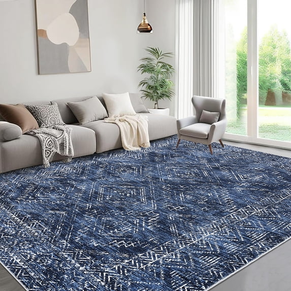 Haperlare Area Rugs for Bedroom Modern Distressed Washable Non Shedding Bathroom Rugs Blue Big Carpet for Home Office,9'x12'