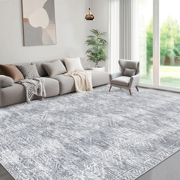 Haperlare Area Rugs for Bedroom Modern Distressed Washable Non Shedding Bathroom Rugs Grey Big Carpet for Home Office,9'x12'