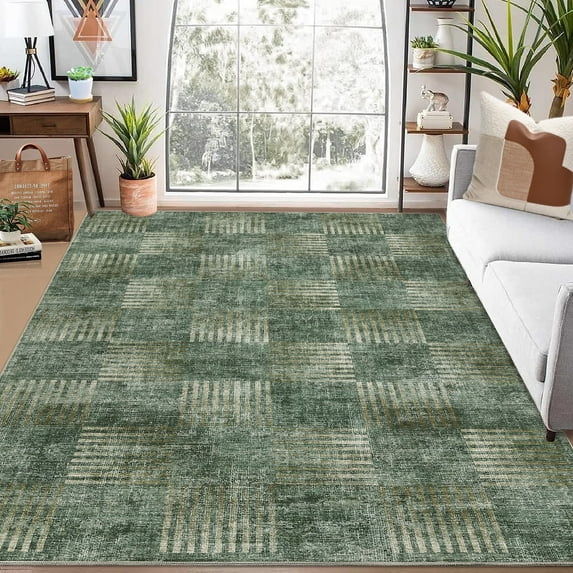 Haperlare Area Rugs for Living Room Machine Washable Rugs Contemporary Patchwork Print Ultra-Thin Rug 8'x10' Green Nursery Carpet