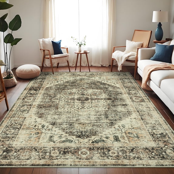 Haperlare Bohemian Area Rugs for Living Room 10'x13' Washable Rugs for Bedroom Large Non Shedding Brown Home Office Carpet