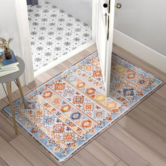 Haperlare Boho Distressed Area Rug Low Pile Non-Slip Moroccan Trellis Rug Indoor Floor Carpet for Living Room, 2' x 3' Orange