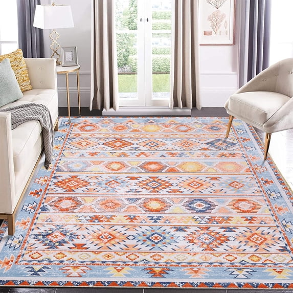 Haperlare Boho Distressed Area Rug Low Pile Non-Slip Moroccan Trellis Rug Indoor Floor Carpet for Living Room, 8' x 10' Orange